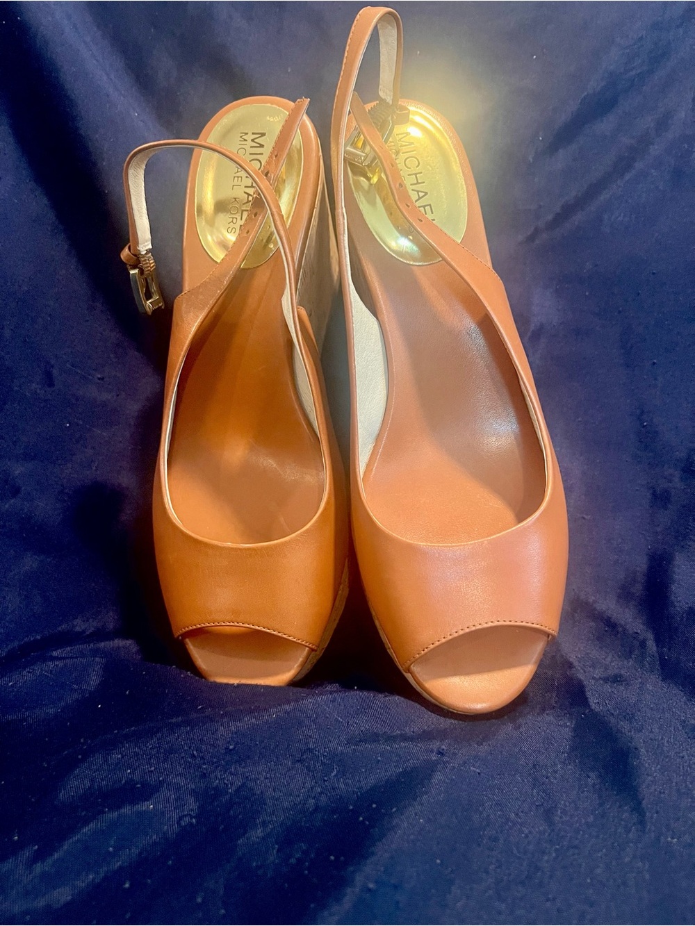 Michael Kors Tan Leather Cork Wedge Slingbacks - Picture 2 of 4